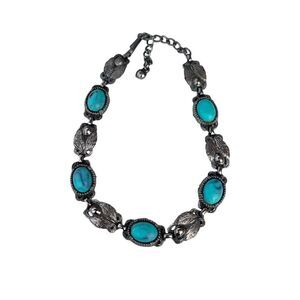 Southwestern Style Necklace Silver Tone and Acrylic Blue Stone Station Choker